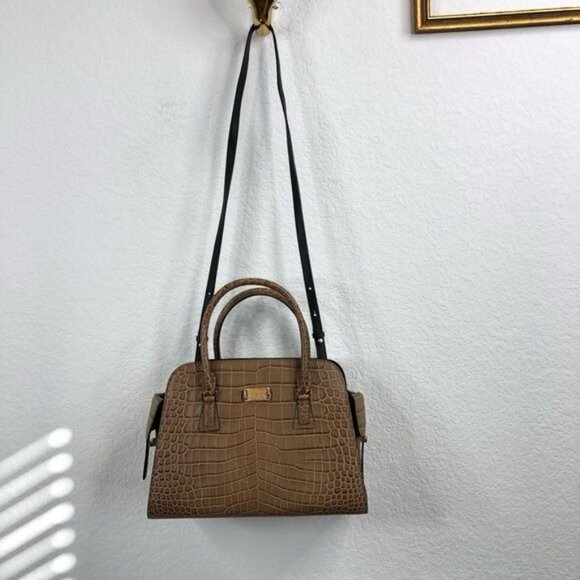 Michael Kors Gia Crocodile Embossed Leather Satchel in Barley - Picture 4 of 16
